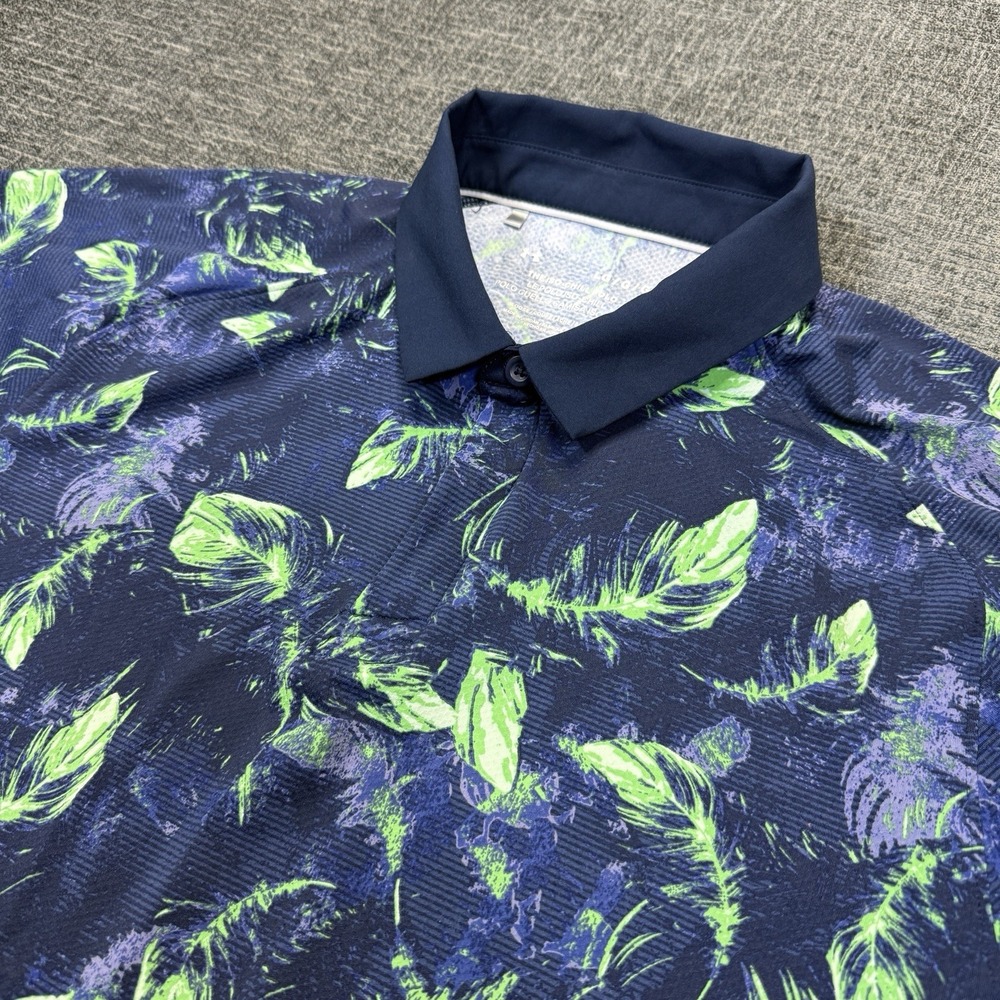 Under Armour Polo Shirt Men's L Blue Floral ISO-Chill Golf Performance